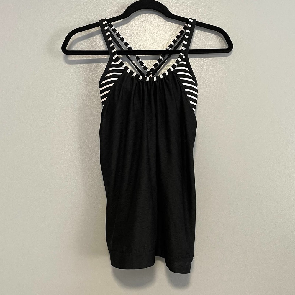 Athleta Black White Striped Hidden Agenda Layered Athletic Tank Top XXS